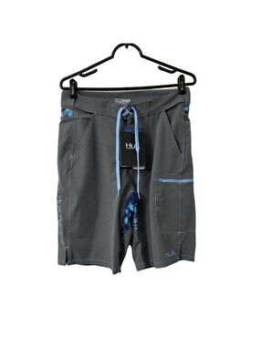 Huk Performance Fishing Next Level Board Shorts Gray Blue Mens Size Small